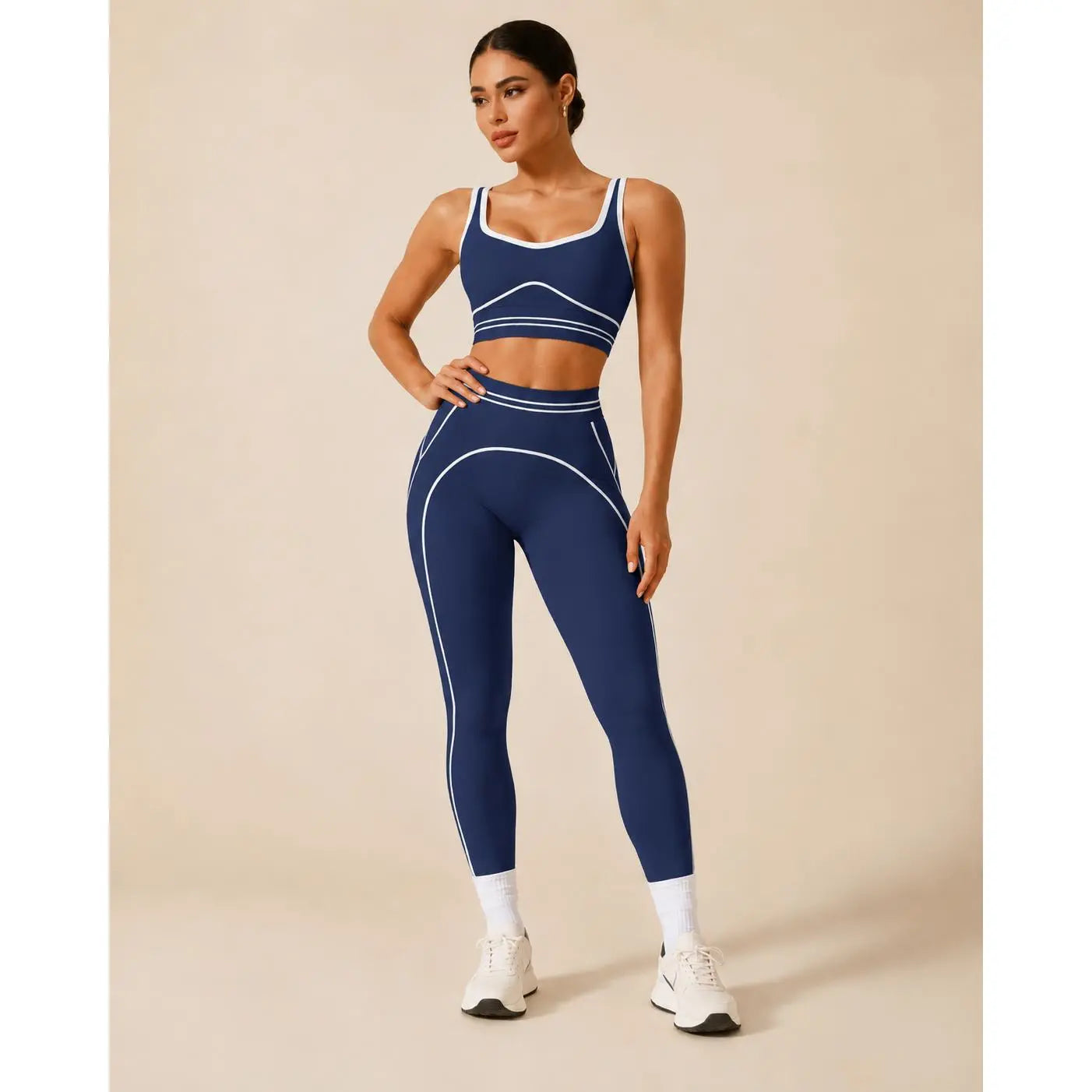 Women'S Fashion Versatile High-Waisted Yoga Pants Set, Gym Training Workout Clothes, Outdoor Sports Tennis, Butt-Lifting Tight-Fitting.
